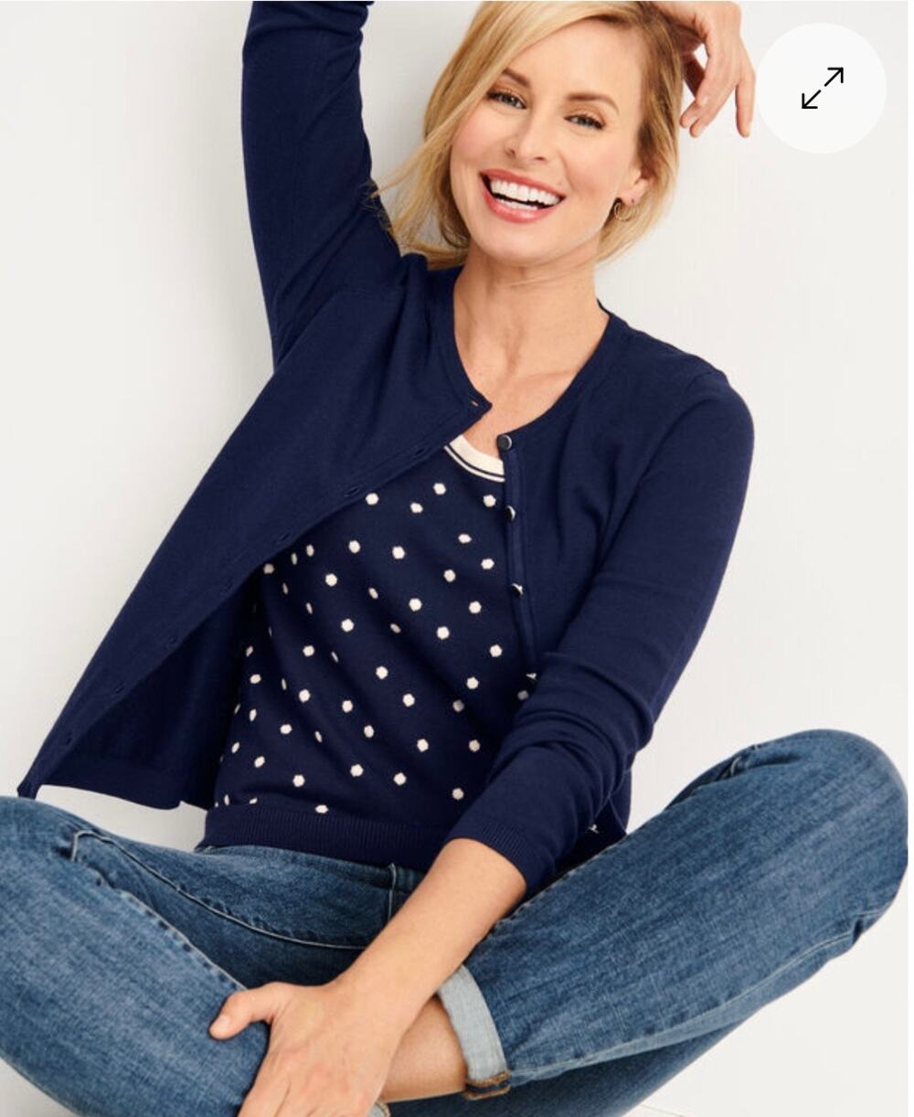 NWT Talbots Charming Cardigan Sweater Woman Petite 2XP Navy Blue Cashmere Blend